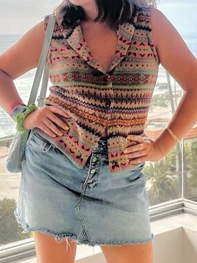 Chaps Colorful Vintage Knit Button-Up Vest
